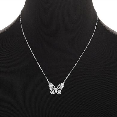 Brilliance Silver Tone Cubic Zirconia Stud Earrings & Butterfly Necklace Set