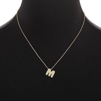 Brilliance 18k Gold Plated Cubic Zirconia Stud Earrings & Bubble Initial Pendant Necklace Set
