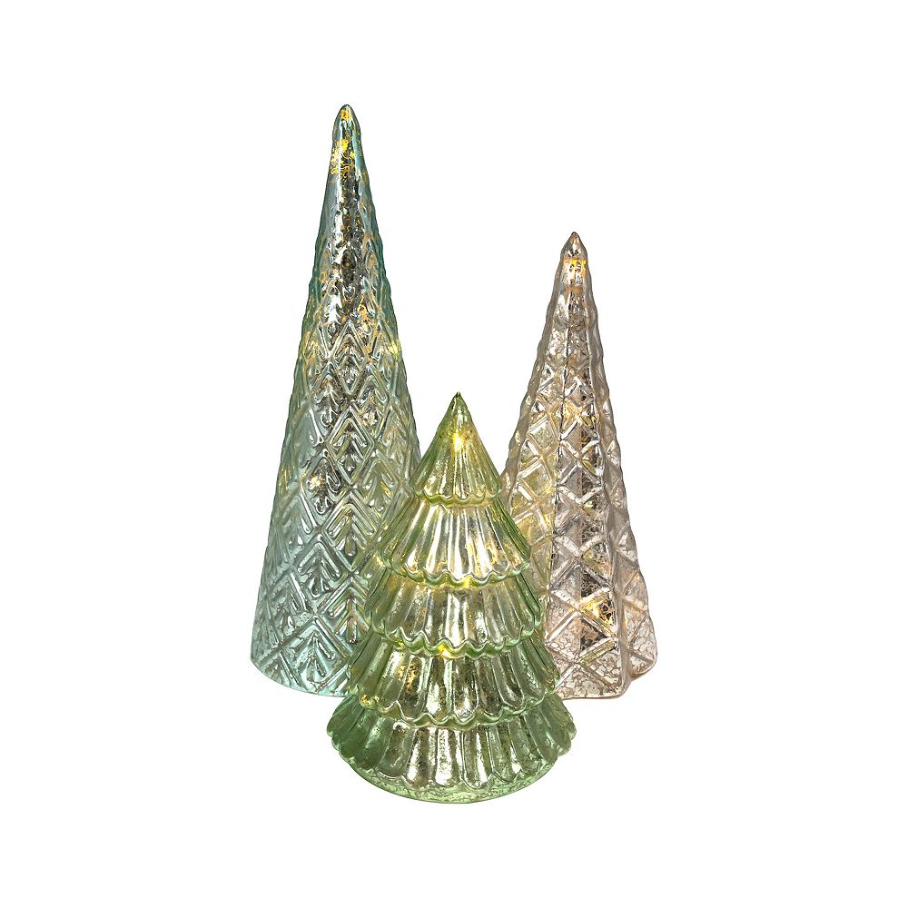 LumaBase 3-pc. Battery Operated Green & Silver Tree Table Decor Set