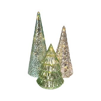 LumaBase 3 pc Battery Operated Green & Silver Tree Table Decor Set