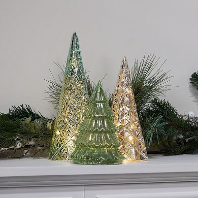 LumaBase 3-pc. Battery Operated Green & Silver Tree Table Decor Set