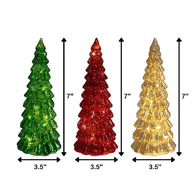 LumaBase 3-Pack Battery Operated LED Glass Christmas Trees