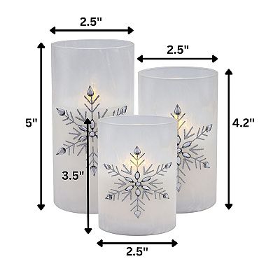 LumaBase Luminarias Battery Operated Glass Snowflake Hurricane Candles 3-pc. Set