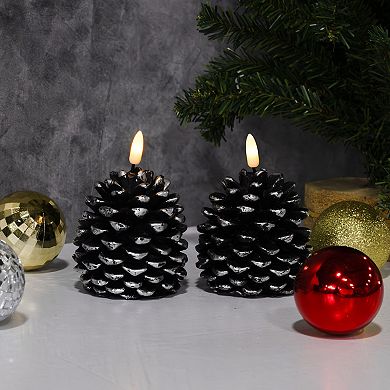 LumaBase Luminarias Battery Operated Pinecone Candle Set of 2