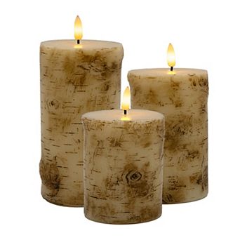 LumaBase Luminarias Battery Operated Birch Wood 3 pk Pillar Candles