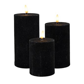 LumaBase Luminarias Battery Operated Fluted Pillar Candle Set of 3