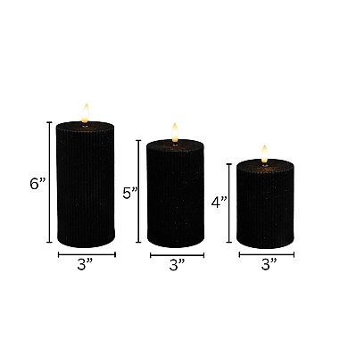 LumaBase Luminarias Battery Operated Fluted Pillar Candle Set of 3
