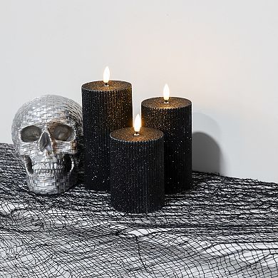 LumaBase Luminarias Battery Operated Fluted Pillar Candle Set of 3