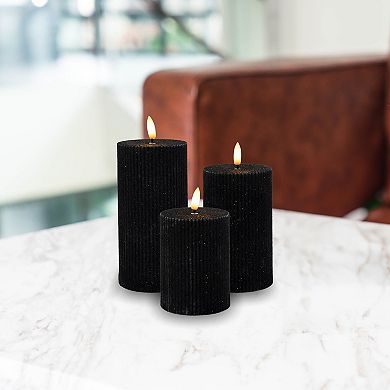 LumaBase Luminarias Battery Operated Fluted Pillar Candle Set of 3