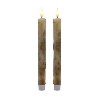LumaBase Luminarias Battery Operated Birch Wood Taper Candle Set of 2