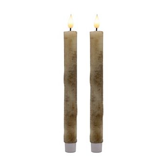 LumaBase Luminarias Battery Operated Birch Wood Taper Candle Set of 2