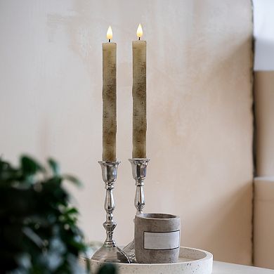 LumaBase Luminarias Battery Operated Birch Wood Taper Candle Set of 2