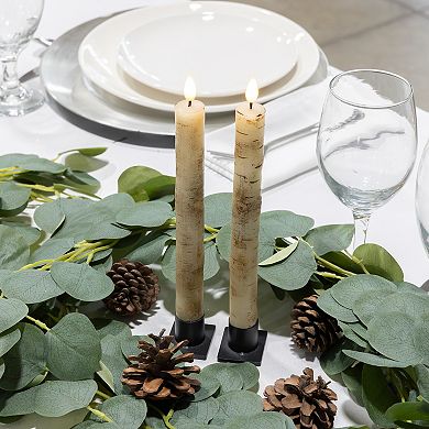 LumaBase Luminarias Battery Operated Birch Wood Taper Candle Set of 2