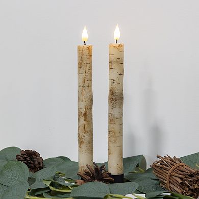 LumaBase Luminarias Battery Operated Birch Wood Taper Candle Set of 2