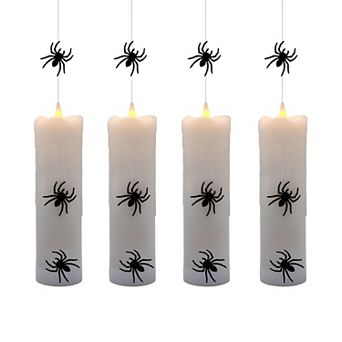 LumaBase Luminarias Battery Operated Hanging Pillar Candles with Spiders 4 pk