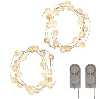 LumaBase Battery Operated Mini String Lights with Crackle Globes Set of 2