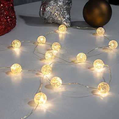 LumaBase Battery Operated Mini String Lights with Crackle Globes Set of 2