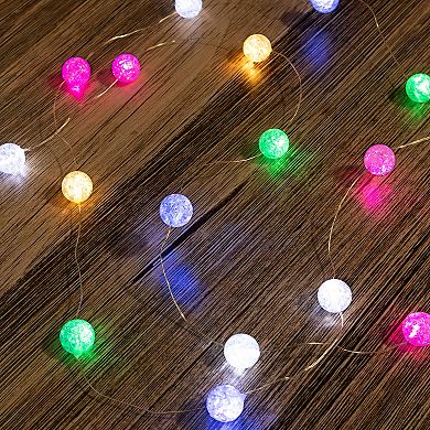 LumaBase Battery Operated Mini String Lights with Crackle Globes Set of 2