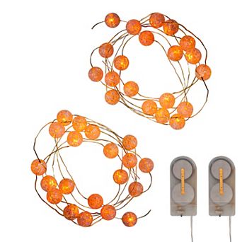 LumaBase Battery Operated Mini String Lights with Crackle Globes Set of 2