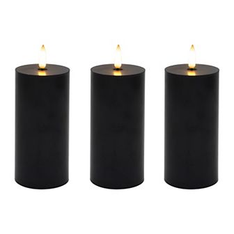 LumaBase Battery Operated 3D Wick Pillar Candles Set of 3