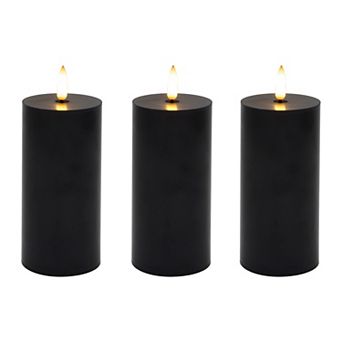 LumaBase Battery Operated 3D Wick Pillar Candles Set of 3