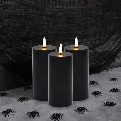 LumaBase Battery Operated 3D Wick Pillar Candles Set of 3