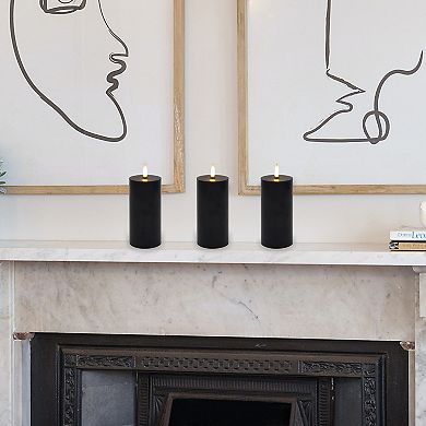 LumaBase Battery Operated 3D Wick Pillar Candles Set of 3