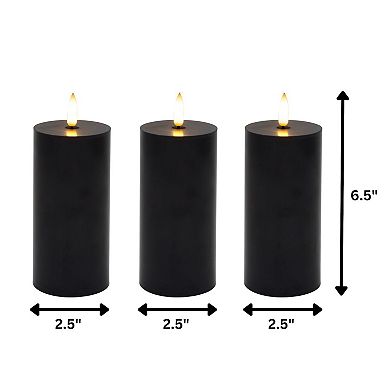 LumaBase Battery Operated 3D Wick Pillar Candles Set of 3