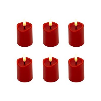 LumaBase Luminarias Battery Operated 3D Wick Flame Mini Pillars Set of 6