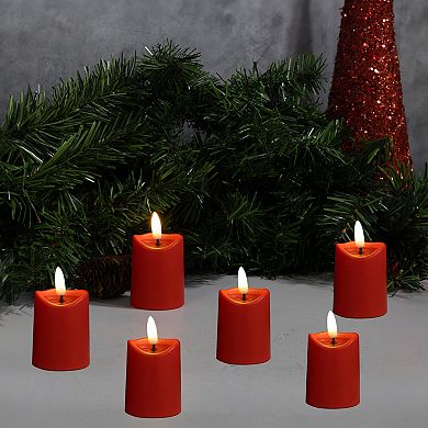 LumaBase Luminarias Battery Operated 3D Wick Flame Mini Pillars Set of 6