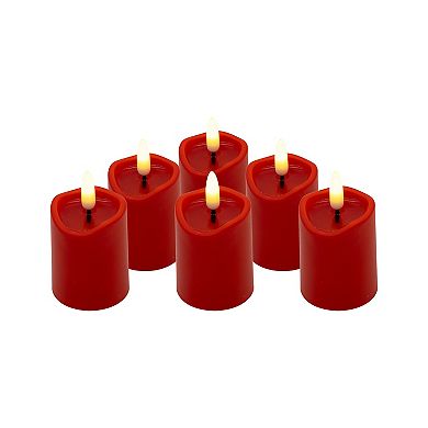LumaBase Luminarias Battery Operated 3D Wick Flame Mini Pillars Set of 6