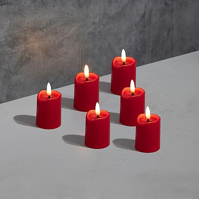 LumaBase Luminarias Battery Operated 3D Wick Flame Mini Pillars Set of 6