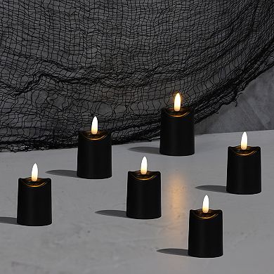 LumaBase Luminarias Battery Operated 3D Wick Flame Mini Pillars Set of 6
