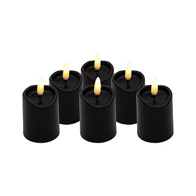 LumaBase Luminarias Battery Operated 3D Wick Flame Mini Pillars Set of 6