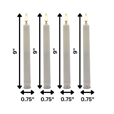 LumaBase Luminarias Battery Operated 3D Wick Flame Taper Candle Set of 4