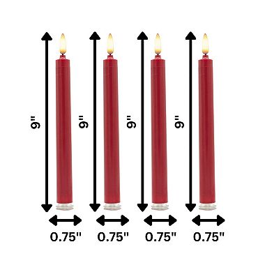 LumaBase Luminarias Battery Operated 3D Wick Flame Taper Candle Set of 4