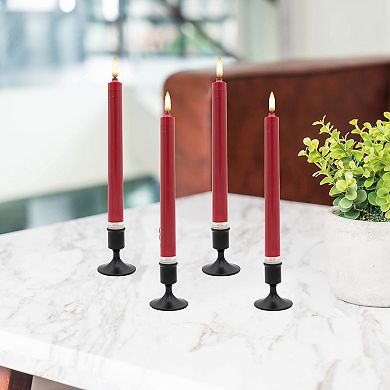 LumaBase Luminarias Battery Operated 3D Wick Flame Taper Candle Set of 4