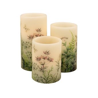 LumaBase Luminarias Battery Operated Floral Design Wax Candles 3 pc Set
