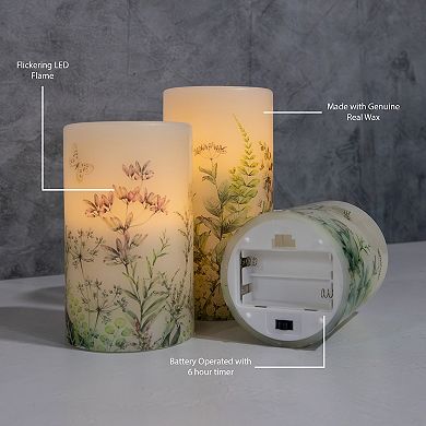 LumaBase Luminarias Battery Operated Floral Design Wax Candles 3-pc. Set