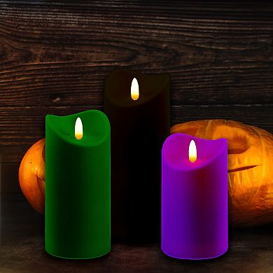 LumaBase Luminarias Battery Operated Bullet Flame Candle Set of 3