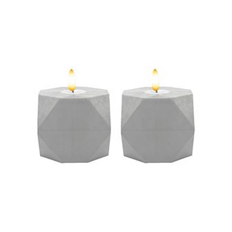 LumaBase Luminarias Battery Operated Geometric Candle Set of 2 with 3D Wick Flame