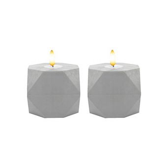 LumaBase Luminarias Battery Operated Geometric Candle Set of 2 with 3D Wick Flame