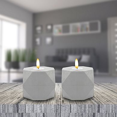 LumaBase Luminarias Battery Operated Geometric Candle Set of 2 with 3D Wick Flame