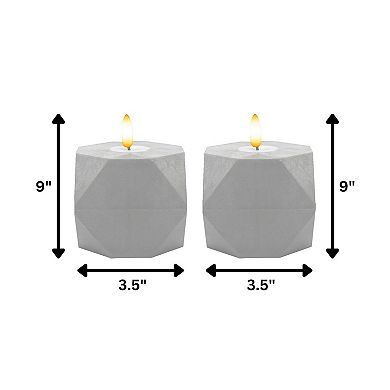 LumaBase Luminarias Battery Operated Geometric Candle Set of 2 with 3D Wick Flame