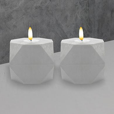 LumaBase Luminarias Battery Operated Geometric Candle Set of 2 with 3D Wick Flame