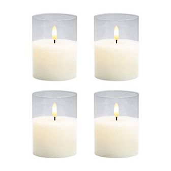 LumaBase Luminarias Battery Operated 3D Wick Flame Candle Set of 4