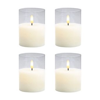 LumaBase Luminarias Battery Operated 3D Wick Flame Candle Set of 4