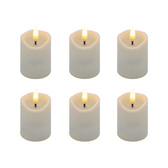 LumaBase Luminarias Battery Operated 3D Wick Flame Mini Pillars 6 pk Set