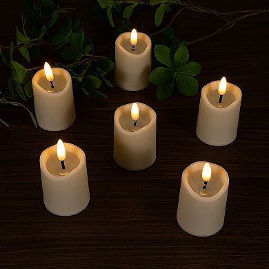 LumaBase Luminarias Battery Operated 3D Wick Flame Mini Pillars 6-pk. Set