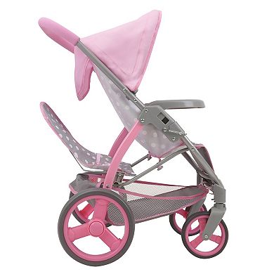 509 Crew Cotton Candy Pink Polka Dot Twin Tandem Doll Stroller